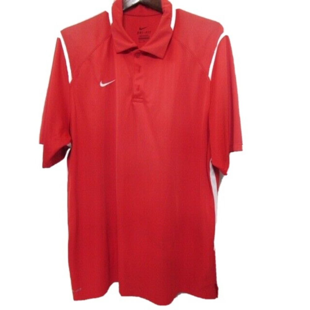 Nike Dry-Fit Red Polyester‎ Polo Logo Shirt Size XL